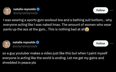 natalie reynolds leak|Streamer ripped for wearing body paint at gym while nude